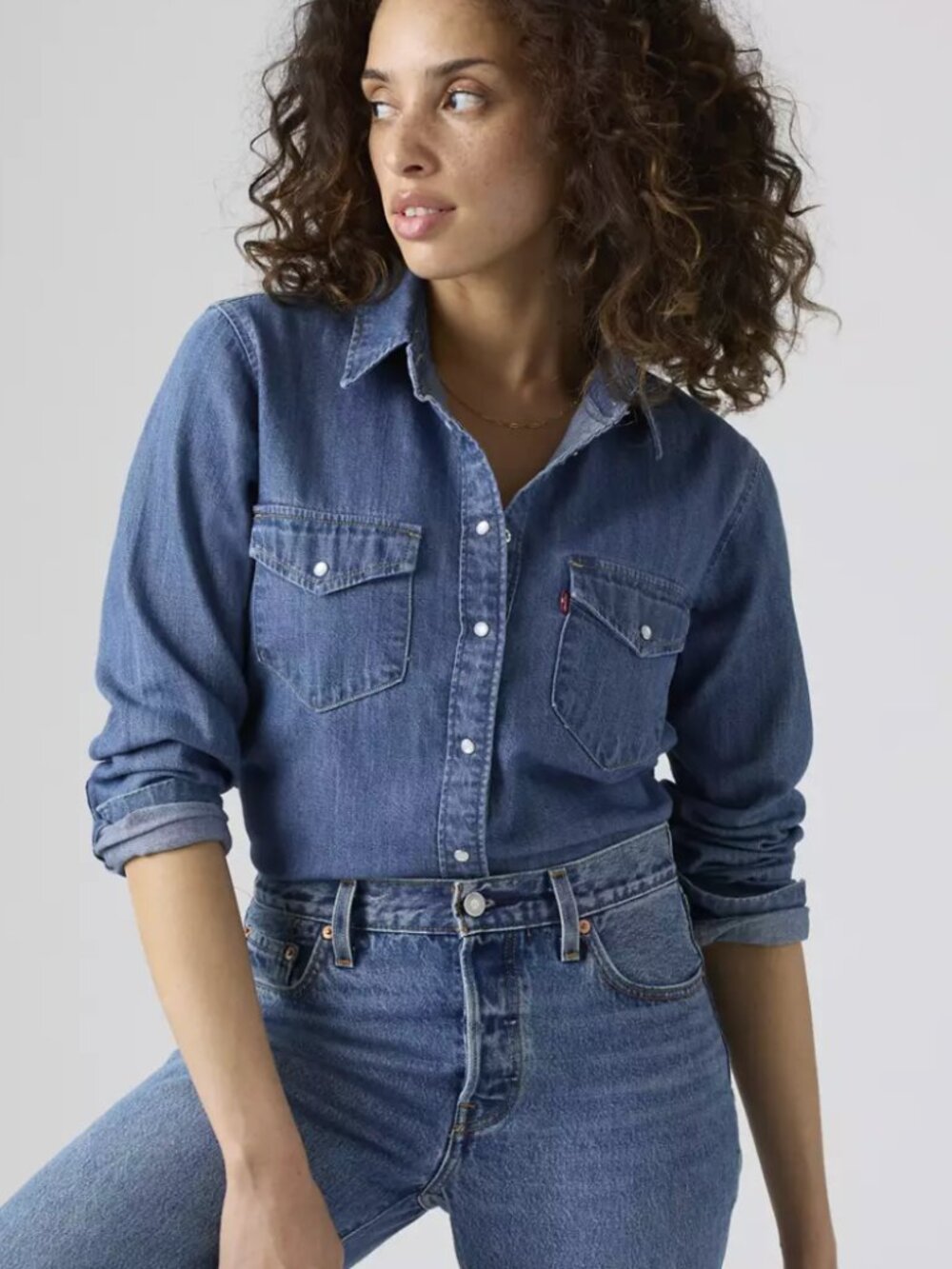 Levi's Western Pearl Snap Denim Shirt Medium Wash S